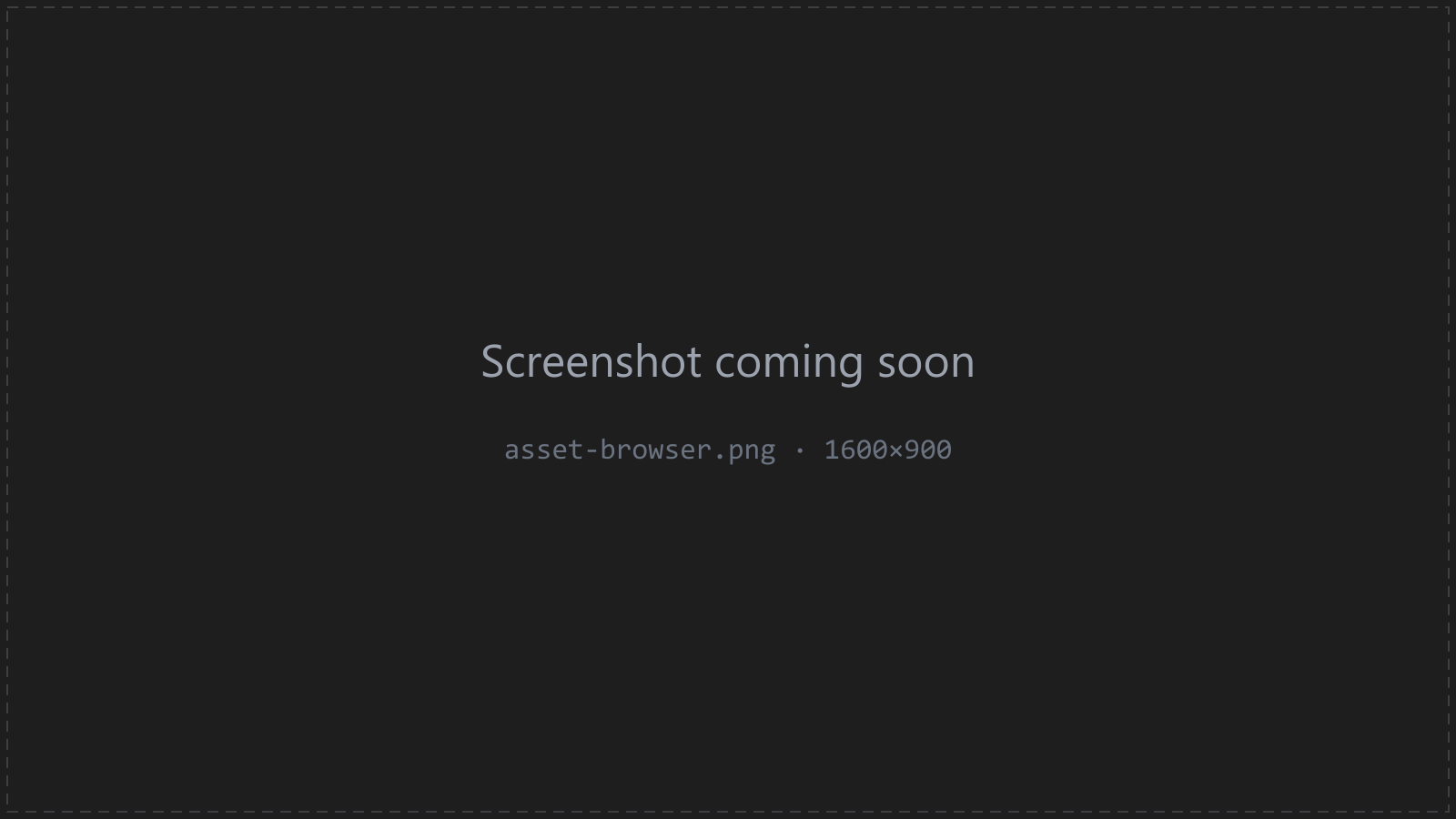 Asset Browser grid view with filter buttons and search bar